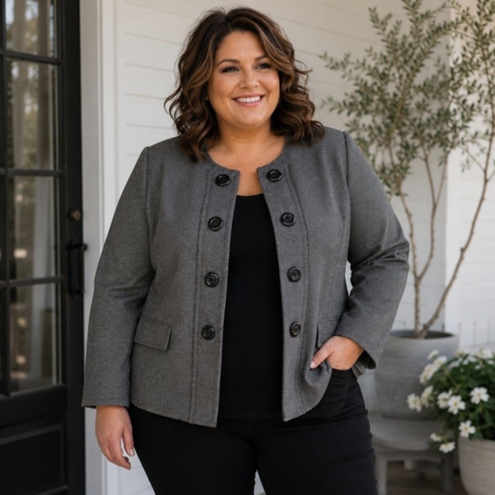 Tahari Arthur S. Levine Blazer Grey Black Double Breasted Jacket Womens 18